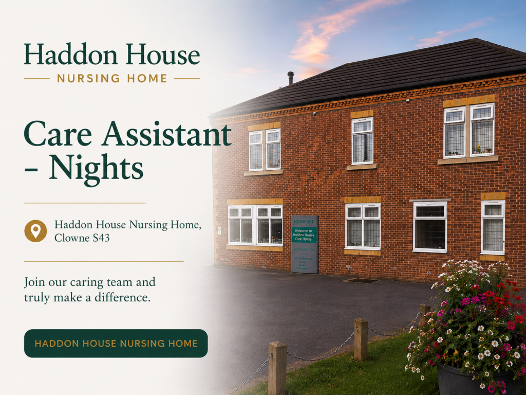 We are recruiting for a night care assistant to join the team at Haddon House, Clowne, S43